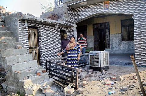 A damaged house at Suchetgarh after shelling from the Pakistani side of the border in R S Pura Sector about 25 km from Jammu on Sunday. | PTI