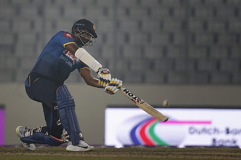 Sri Lanka's Thisara Perera plays a shot during the Tri-Nation one-day international cricket series against Zimbabwe in Dhaka, Bangladesh, Sunday, Jan. 21, 2018. | AP