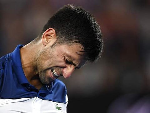 Serbia's Novak Djokovic reacts during his fourth round match against South Korea's Chung Hyeon at the Australian Open tennis championships in Melbourne. | AP