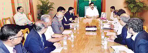 Chief Minister Edappadi K Palaniswami meeting representatives of Confederation of Indian Industrialists (CII), in the city on Monday | Express