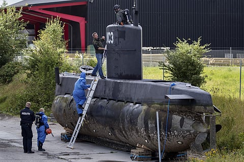 File photo of police technicians board Peter Madsen's submarine | AP