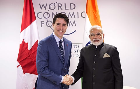 Prime Minister Justin Trudeau meets with Indian Prime Minister Narendra Modi on Tuesday, Jan. 23, 2018, in Davos, Switzerland at the World Economic Forum. (Paul Chiasson/ AP)