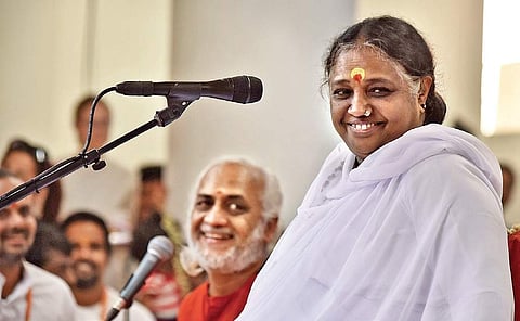 Mata Amritanandamayi Devi at the Mata Amritanandamayi Math in the city on Tuesday | Express