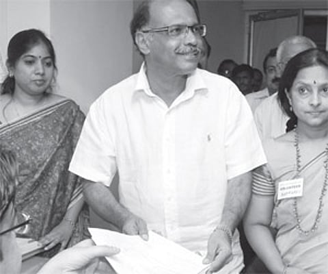 Captain Gopinath, founder of Air Deccan, filing his nomination papers as an Independent, in Bangalore.