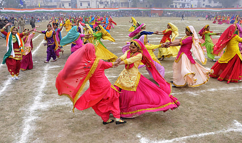 In Pic: Women perform a traditional dance during the 69th Republic Day celebrations in Amritsar | PTI