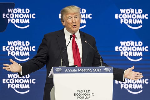 U.S. President Donald Trump addresses a plenary session during the annual meeting of the WEF. (Photo | AP)