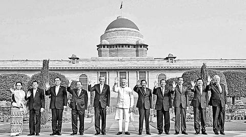 Prime Minister Narendra Modi with the 10 ASEAN leaders in New Delhi | PTI
