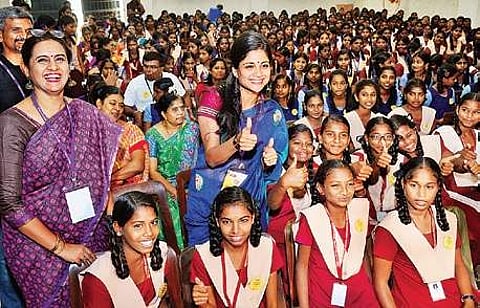Aditi Balan (centre) with the participants|Photo: Sunish P Surendran