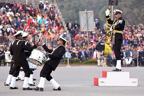 Band performing at the beating retreat ceremony. (Twitter Photo: @narendramodi)