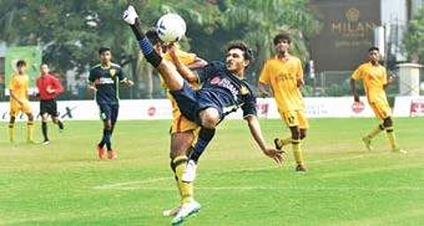 Action from the Maharaja’s College vs Nirmala College match in the GOAL inter-college meet | Melton Antony