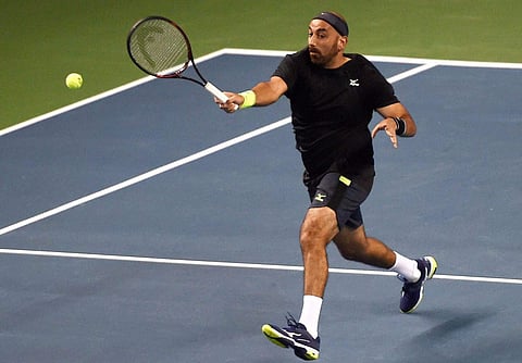 Purav Raja in action during a match during Maharashtra Open 2018 Pune on Tuesday. | PTI