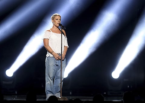 Pink performs 'Wild Hearts Can't Be Broken' at the 60th annual Grammy Awards at Madison Square Garden on Sunday, Jan. 28, 2018, in New York. | AP