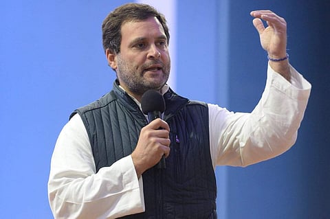 Congress President Rahul Gandhi addresses a gathering of women leaders in Meghalaya. (Photo | INC Twitter)