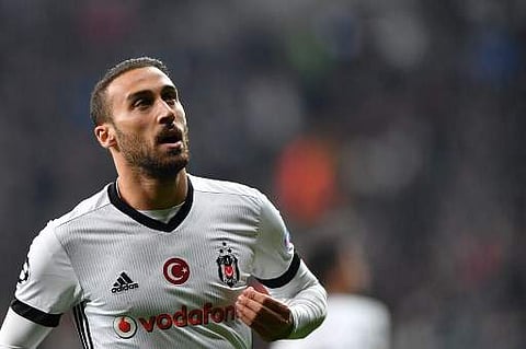 his file photo taken on November 1, 2017 shows Besiktas' Turkish forward Cenk Tosun celebrating after scoring a goal during the UEFA Champions League Group G football match between Besiktas and Monaco at the Vodafone Park in Istanbul. | AP