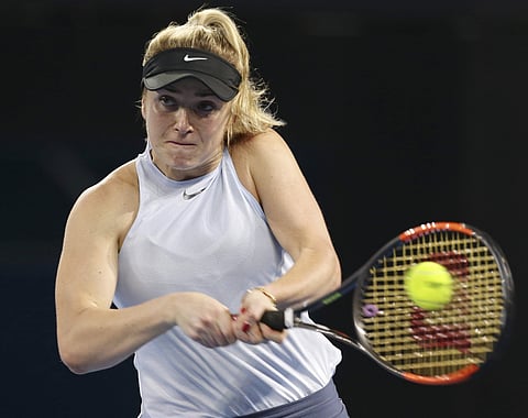 Elina Svitolina of Ukraine plays a shot in her finals match against Aliaksandra Sasnovich of Belarus during the Brisbane International tennis tournament in Brisbane, Australia, Saturday, Jan. 6, 2018. | AP