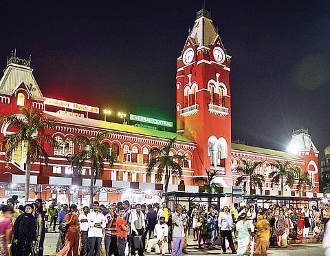 Commuters waiting for bus service in front of Central Railway Station on Monday | D SAMPATHKUMAR