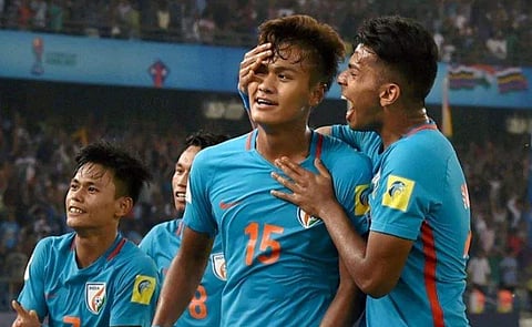 Jeakson Singh celebrating his goal against Columbia (File | AP)