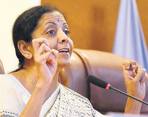 Defence Minister Nirmala Sitharaman addresses a press conference at the Air Force Station in Yelahanka, Bengaluru, on Sunday | Nagaraja Gadekal