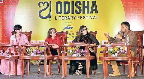 Ira Mukhoty, Manjima Bhattacharjya, Devapriya Roy and Ravi Shankar Etteth engaged in a discussion | Express