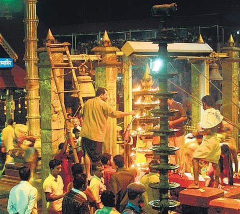 A file photo of pilgrims at the Lord Ayyappa temple in Sabarimala. This year, the pilgrimage season will be from November 15 to January 15. | EPS
