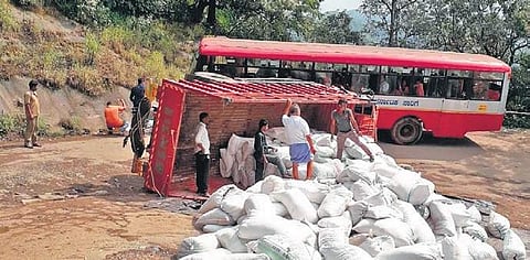 The spot where the lorry toppled over
