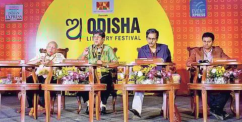 (From left) Linguist Debi Prasanna Pattanayak, MP Soumya Ranjan Patnaik, translator and writer Jatin Nayak and Founder of Odia Wikipedia Subhashish Panigrahi | Express