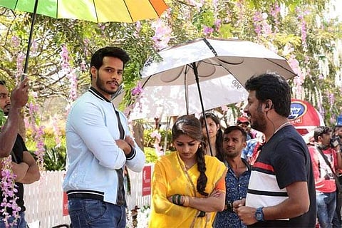 Nikhil Kumar, Rachita Ram on Seetharama Kalyana sets.