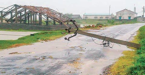 Many electric poles uprooted at LN Peta in Srikakulam; trees uprooted at the Naupada railway station | Express