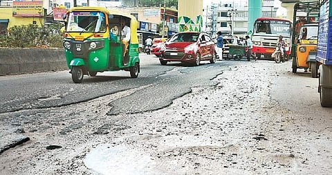 Damaged road near JP Nagar Metro station Shriram BN