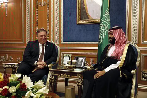 U.S. Secretary of State Mike Pompeo, left, meets with Saudi Foreign Minister Adel al-Jubeir in Riyadh, Saudi Arabia, Tuesday Oct. 16, 2018. (Photo | AP)