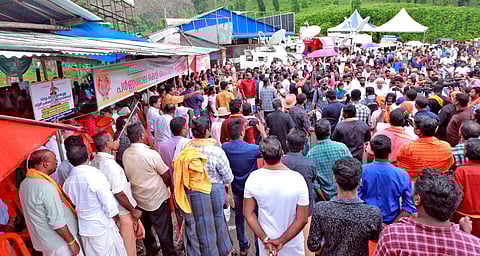 Devotees protesting against the court verdict at Nilakkal on Tuesday. (Photo | EPS)