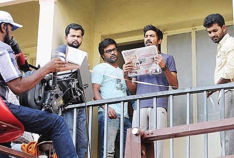 Tushar Ramakrishnan on the sets of Mayakkam Enna