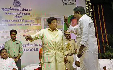 Puducherry L-G Kiran Bedi and AIADMK MLA indulge in a verbal spat as the Union Territory is declared open defecation free. (Photo | G Pattabiraman/ EPS)