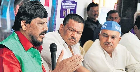 Republican Party of India President and Union Minister Ramdas Athawale addressing the media in Hyderabad on Saturday | Sathya Keerthi