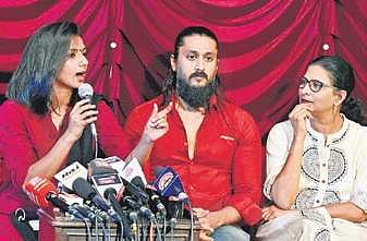 Kannada actors Sruthi Hariharan and Chetan, and filmmaker Kavitha Lankesh in Bengaluru | Shriram B N