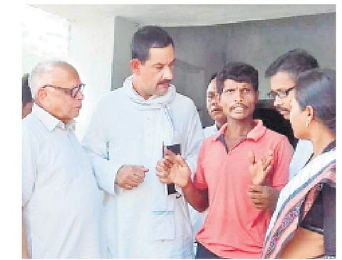 Congress leaders interacting with villagers at Gangabada panchayat in Gajapati district