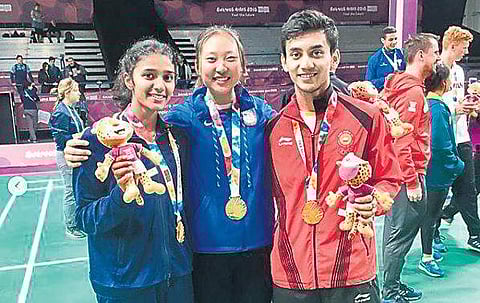 Ashwathi Pillai (left) and Lakshya Sen were part of team Alpha that won the gold medal in the mixed team relay badminton event at the Youth Olympics