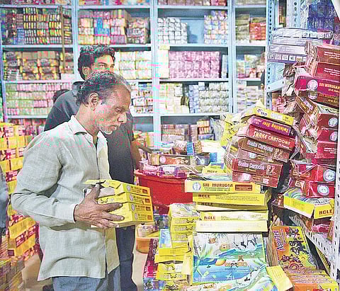 Firecrackers being sold in city ahead of Deepavali | R Satish Babu