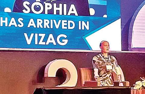 Surprise arrival of Sophia, world’s first humanoid robot thrilled the delegates and techies at the Vizag Fintech Festival on Wednesday evening | EXPRESS