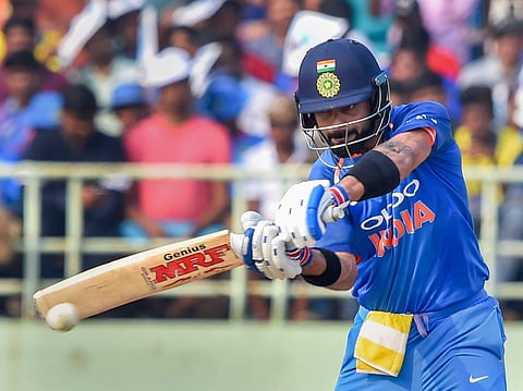 Indian batsman Virat Kohli plays a shot during the 2nd ODI cricket match against West Indies in Visakhapatnam. (Photo | PTI)