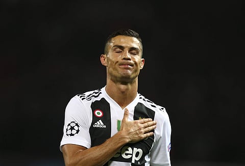 Juventus forward Cristiano Ronaldo gestures at the end of the Champions League match against Manchester United | AP