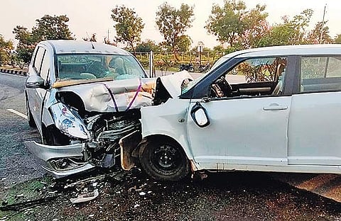 The cars which met with an accident at Sira bypass