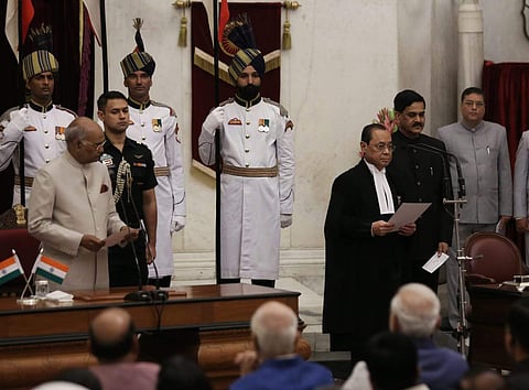 President Ramnath Kovind chairs the Oath Taking ceremony of Justice Ranjan Gogoi, as the latter is sworn in as the next Chief Justice of India. | (Shekhar Yadav | EPS)