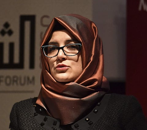 Hatice Cengiz, the fiancee of the killed Saudi journalist Jamal Khashoggi, speaks during a memorial event for her fiancee at the Mechanical Engineers Institute in London, Monday Oct. 29, 2018. (Photo | AP)