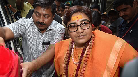 The 2008 Malegaon blast case accused Sadhvi Pragya Singh Thakur leaves the special NIA court after she was charged with terror conspiracy, murder, and other related offences, in Mumbai, Tuesday, Oct 30, 2018.