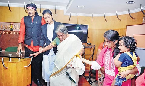 Rahul Easwar with his family at a press conference in Ernakulam press club on Tuesday | A Sanesh