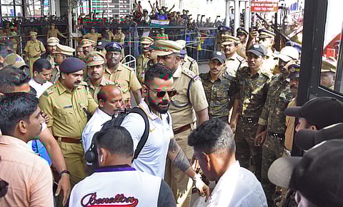 Indian cricket team captain Virat Kohli arrives for the 5th ODI against West Indies to be held on Nov 1 at Greenfield International Stadium in Thiruvananthapuram. (EPS | Deepu Express)