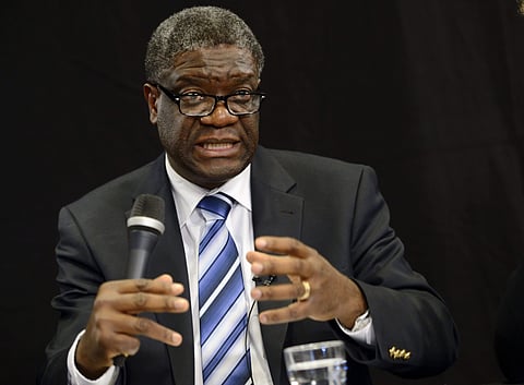 Denis Mukwege, Director of Panzi Hospital in the Democratic Republic of the Congo, gestures during a news conference in Stockholm. ( Photo | AP)
