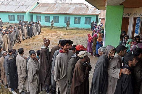 Voters lining up in Kashmir. (Photo | File/PTI)