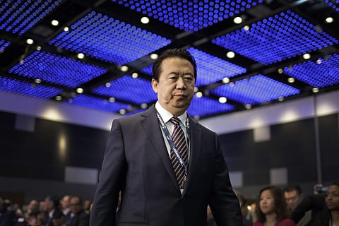 FILE - In this July 4, 2017 file photo, Interpol President, Meng Hongwei, walks toward the stage to deliver his opening address at the Interpol World congress in Singapore. (Photo | AP)